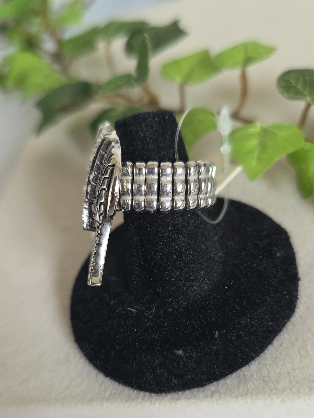 Boho ​Silver Elephant Statement Ring with Rhinestone Accents Stretch Band